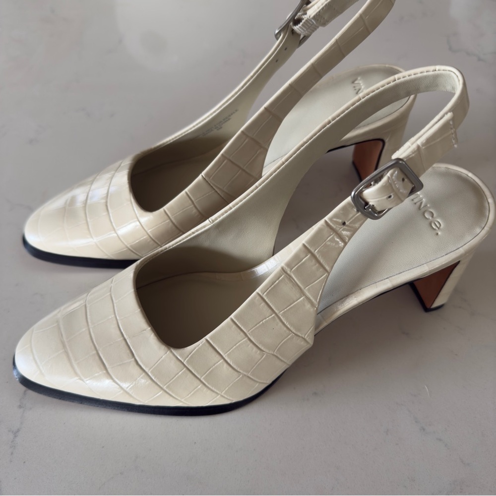 Vince Brina Croc embossed ivory sling back heels New Size: 6